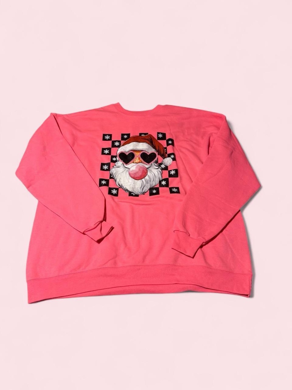 Hot Pink Graphic Santa Crewneck Sweater - Women's Casual Holiday Pullover